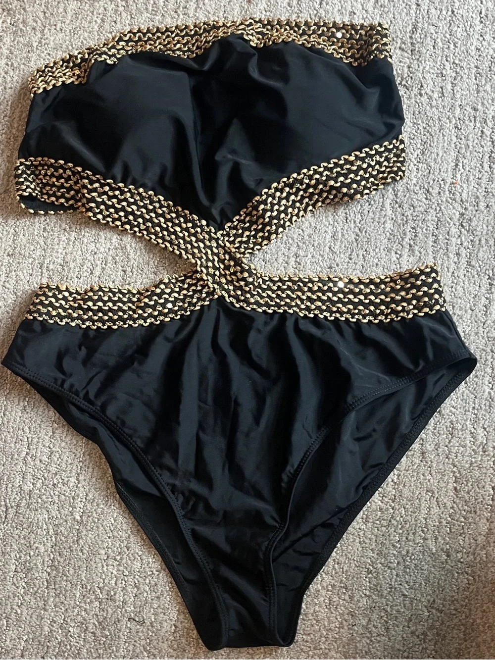 Stitch Detail Strapless One Piece Swimsuit Cut Out Bandeau XL. 2643/bb15-1